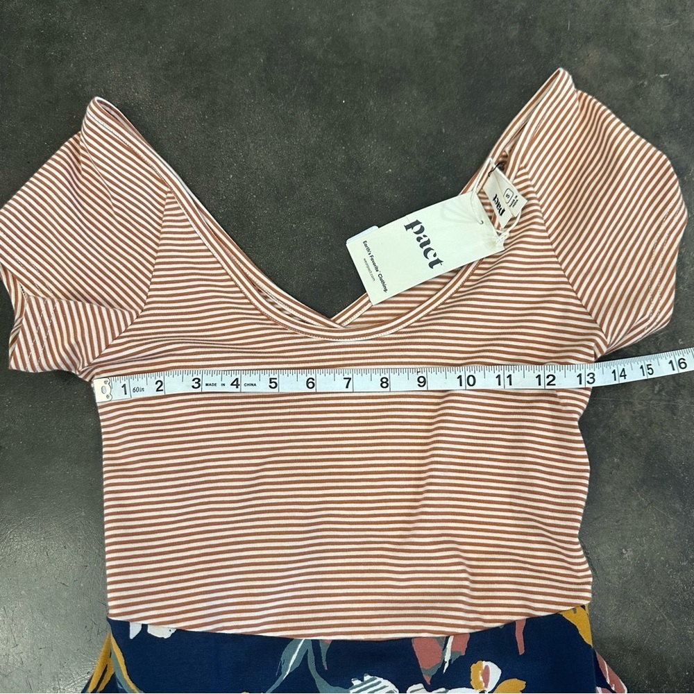 NWT Pact Organic Cotton Stripes & Floral Cross Back Mini Dress With Pockets - Picture 3 of 12